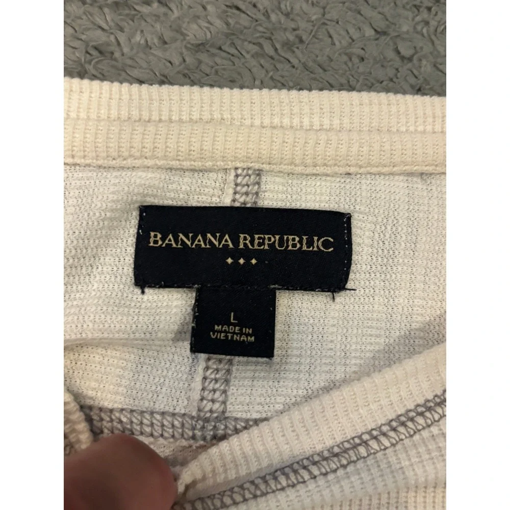 Banana Republic Mens Large Thermal Waffle Knit Shirt Off White Long Sleeve Crew